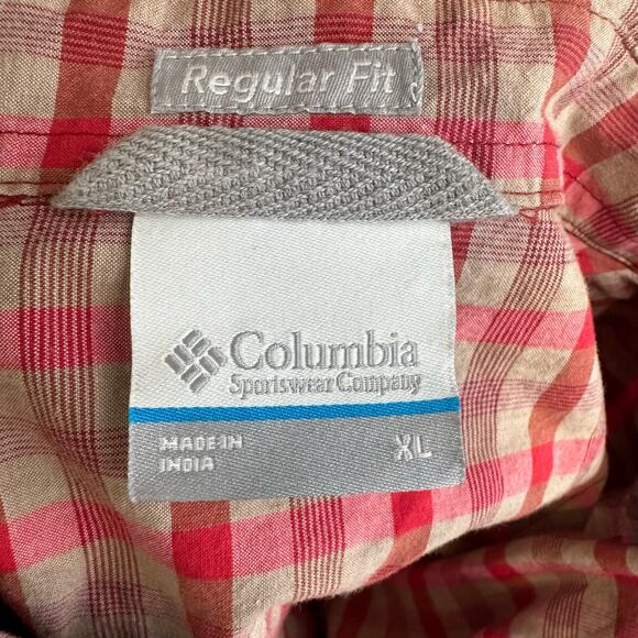 Columbia Plaid Shirt Men's XL Rapid Rivers Ii Short Sleeve Shirt Red/Beige Check - Picture 3 of 4